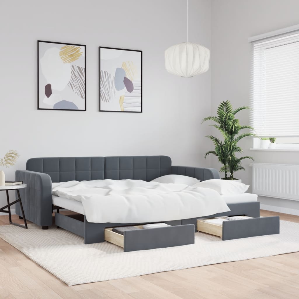 Dnevni krevet s pomoćnim ležajem i ladicama bez madraca tamno siva 90x190 cm