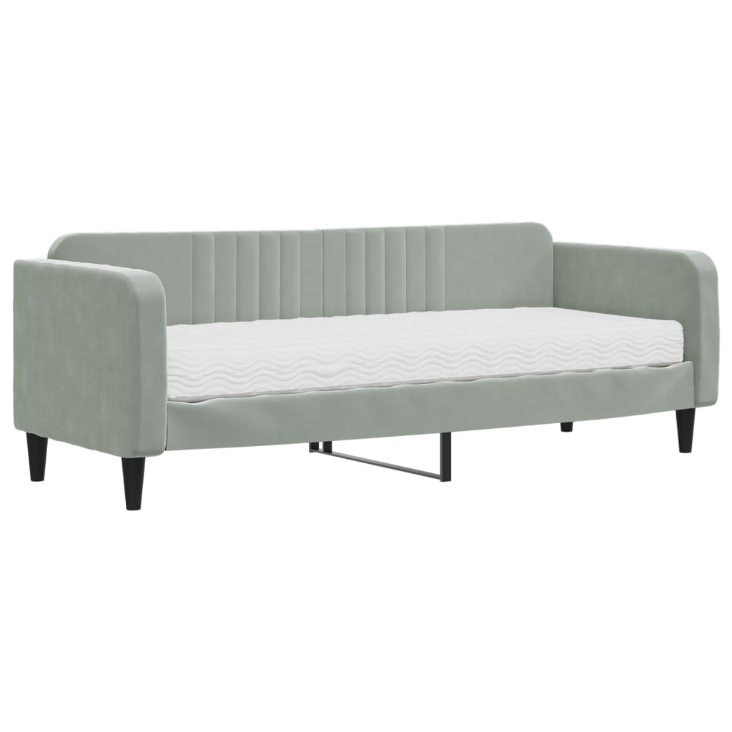 Dnevni krevet s madracem svjetlosivi 80 x 200 cm baršunasti
