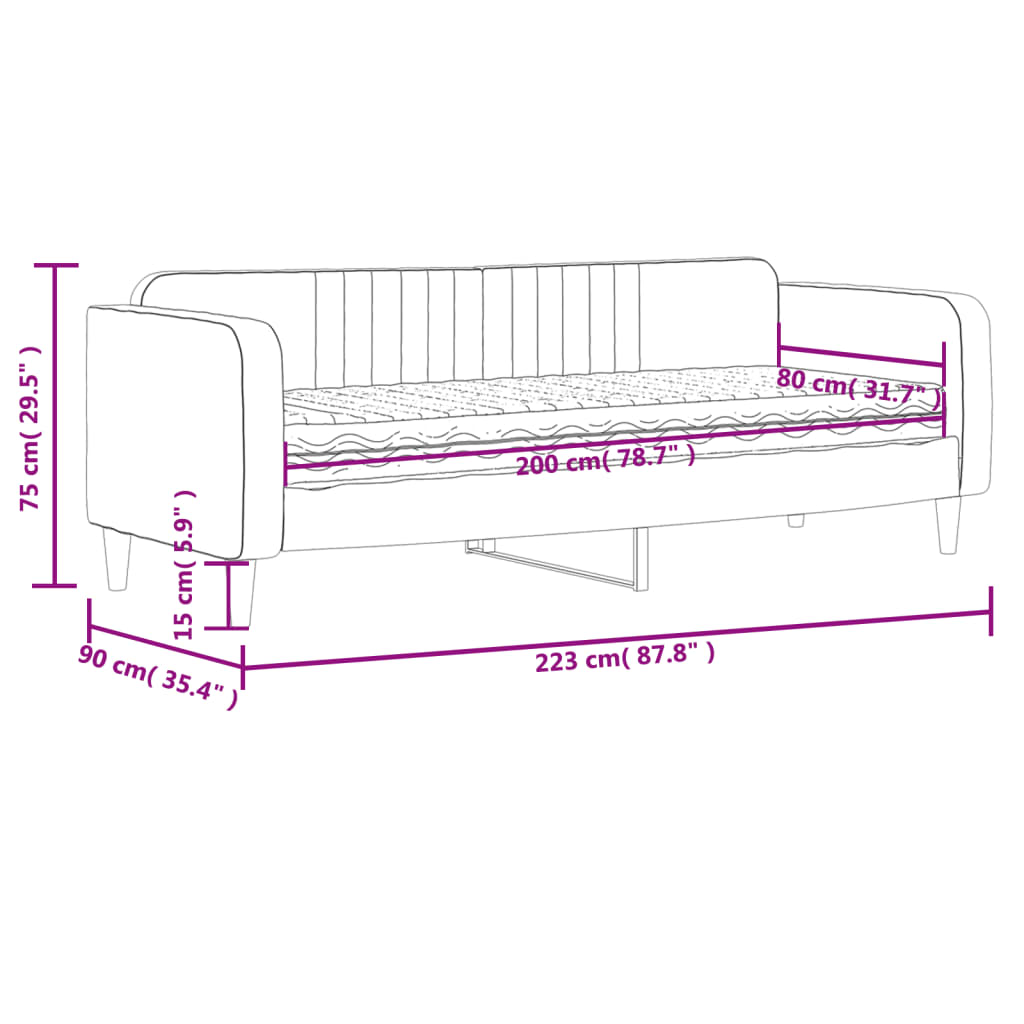 Dnevni krevet s madracem svjetlosivi 80 x 200 cm baršunasti