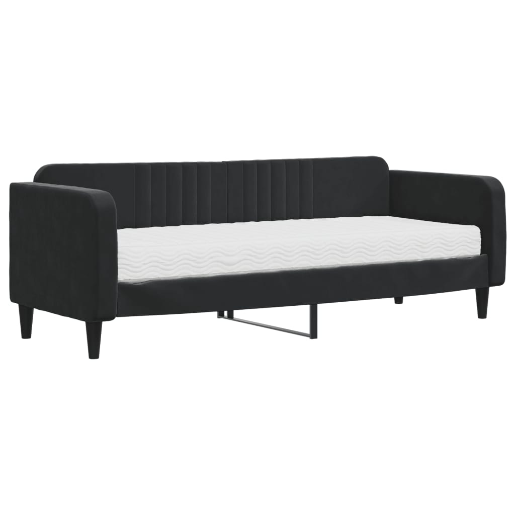 Dnevni krevet s madracem crni 80 x 200 cm baršunasti