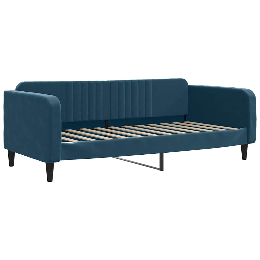 Dnevni krevet s madracem plavi 90 x 200 cm baršunasti