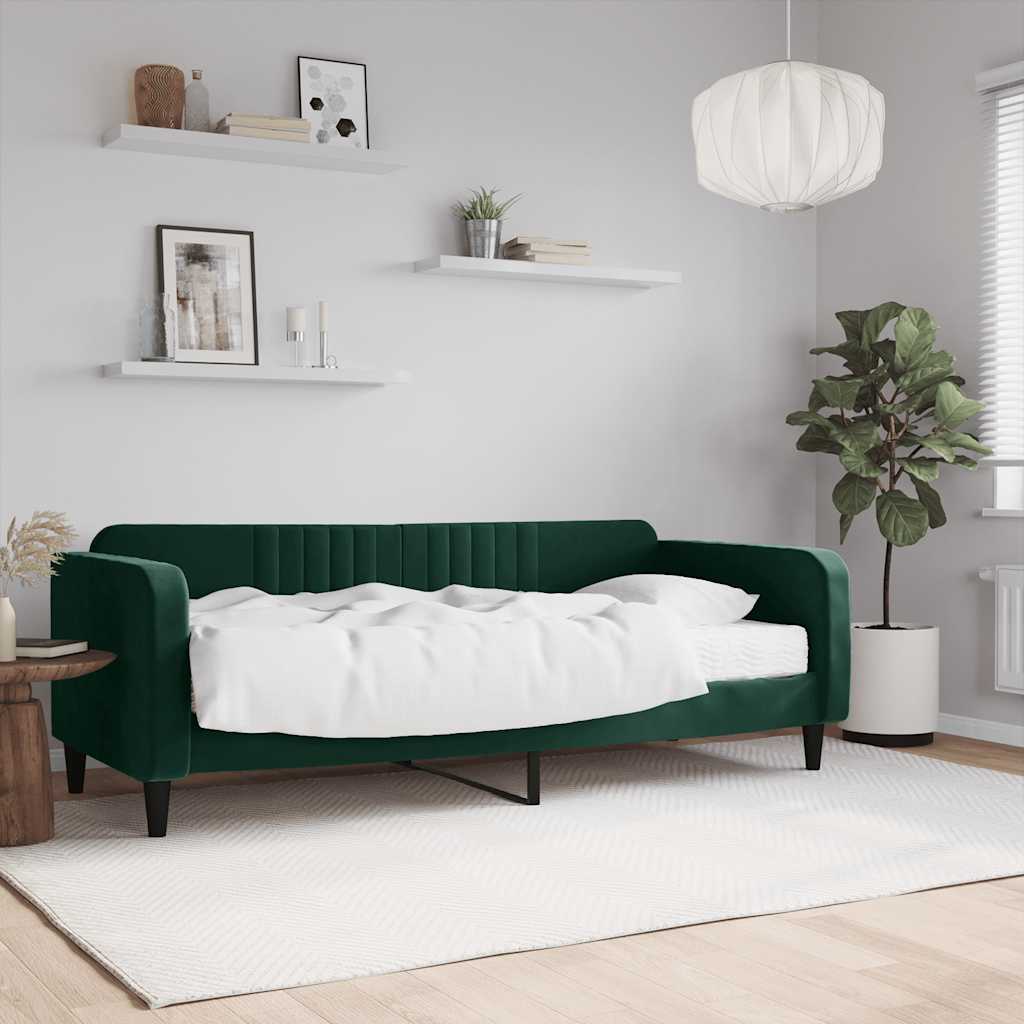 Dnevni krevet s madracem tamnozeleni 90 x 200 cm baršunasti