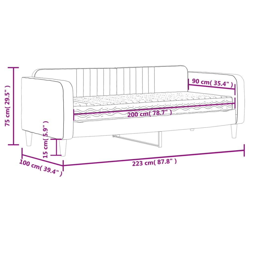 Dnevni krevet s madracem crni 90 x 200 cm baršunasti