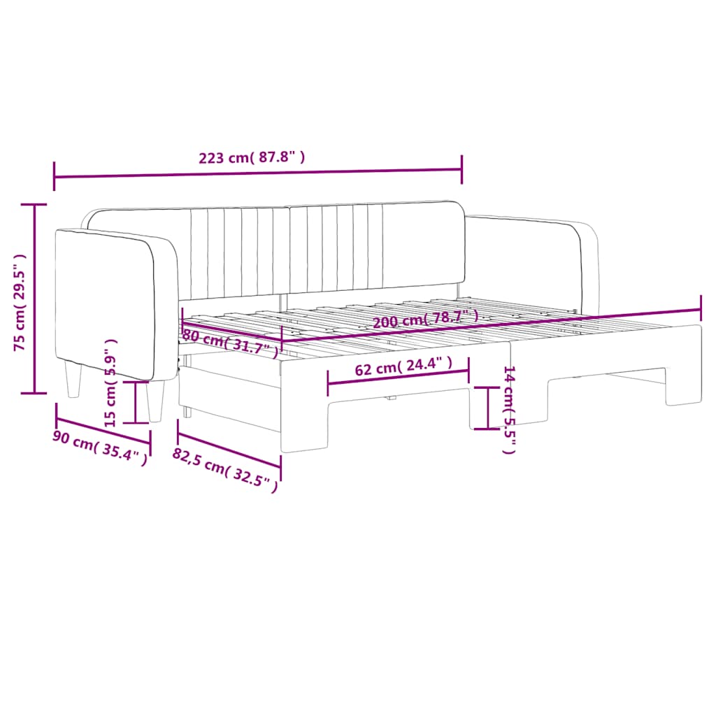 Dnevni krevet na razvlačenje tamnozeleni 80 x 200 cm baršunasti
