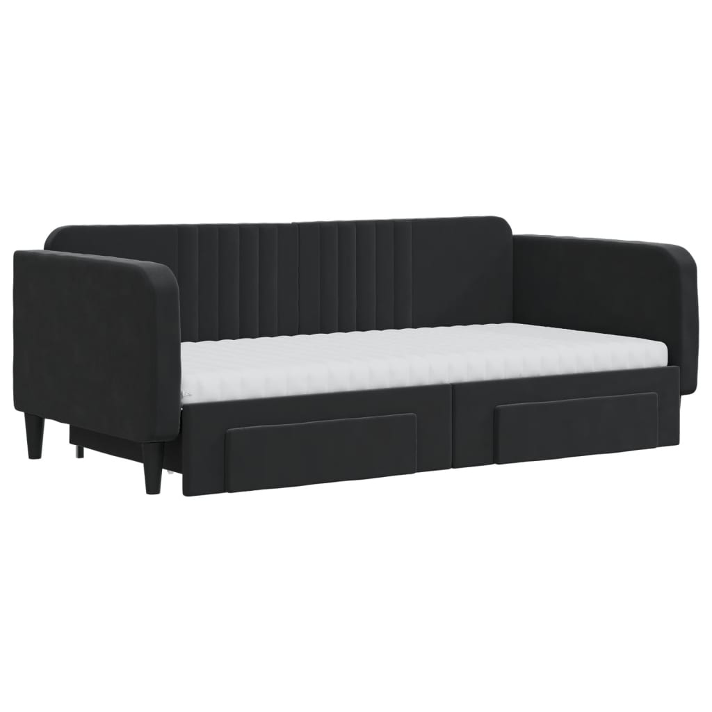 Dnevni krevet na razvlačenje s ladicama crni 90 x 190 cm baršun