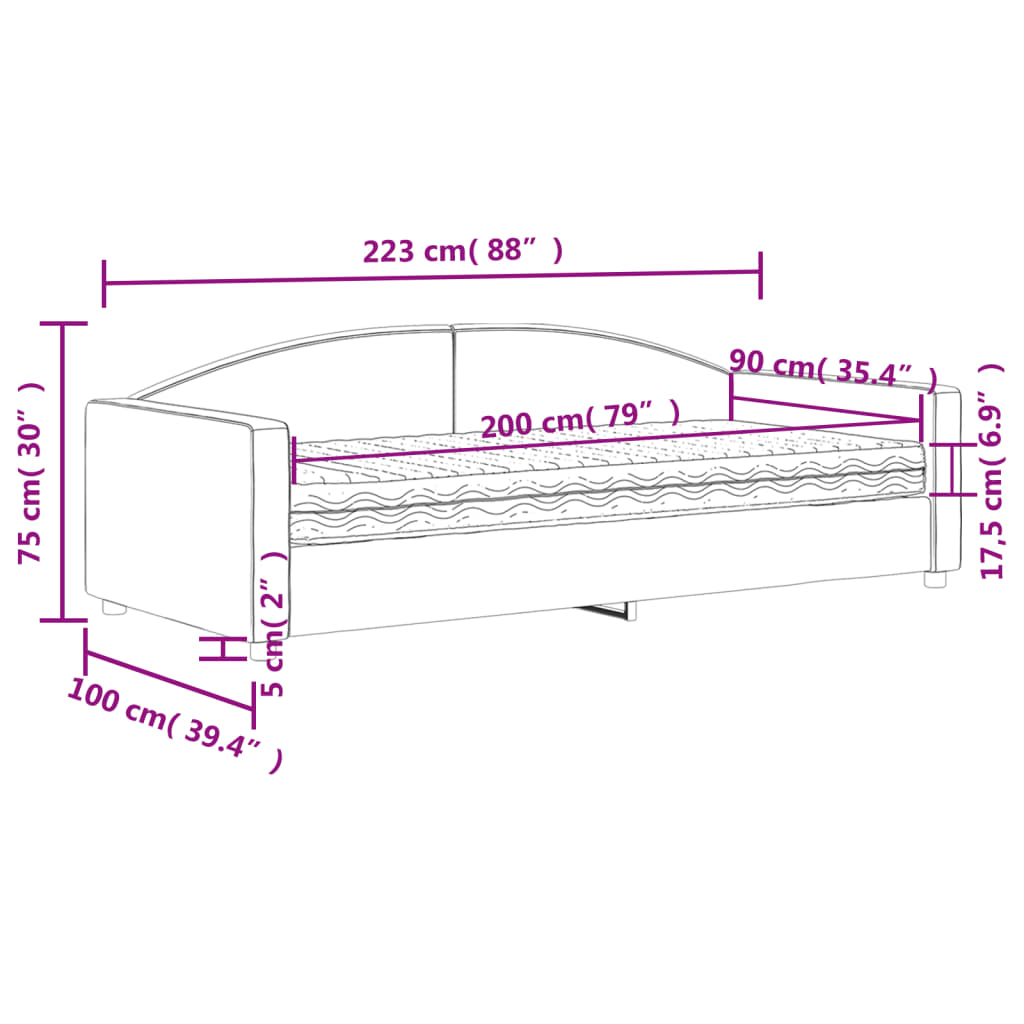 Dnevni krevet s madracem svjetlosivi 90 x 200 cm od tkanine