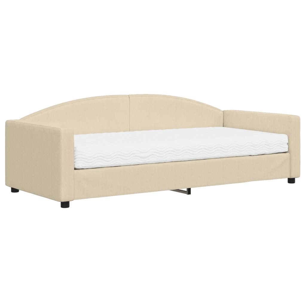 Dnevni krevet s madracem krem 90 x 200 cm od tkanine