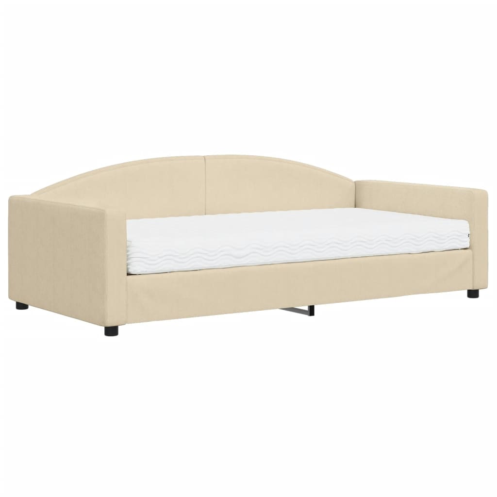 Dnevni krevet s madracem krem 100 x 200 cm od tkanine