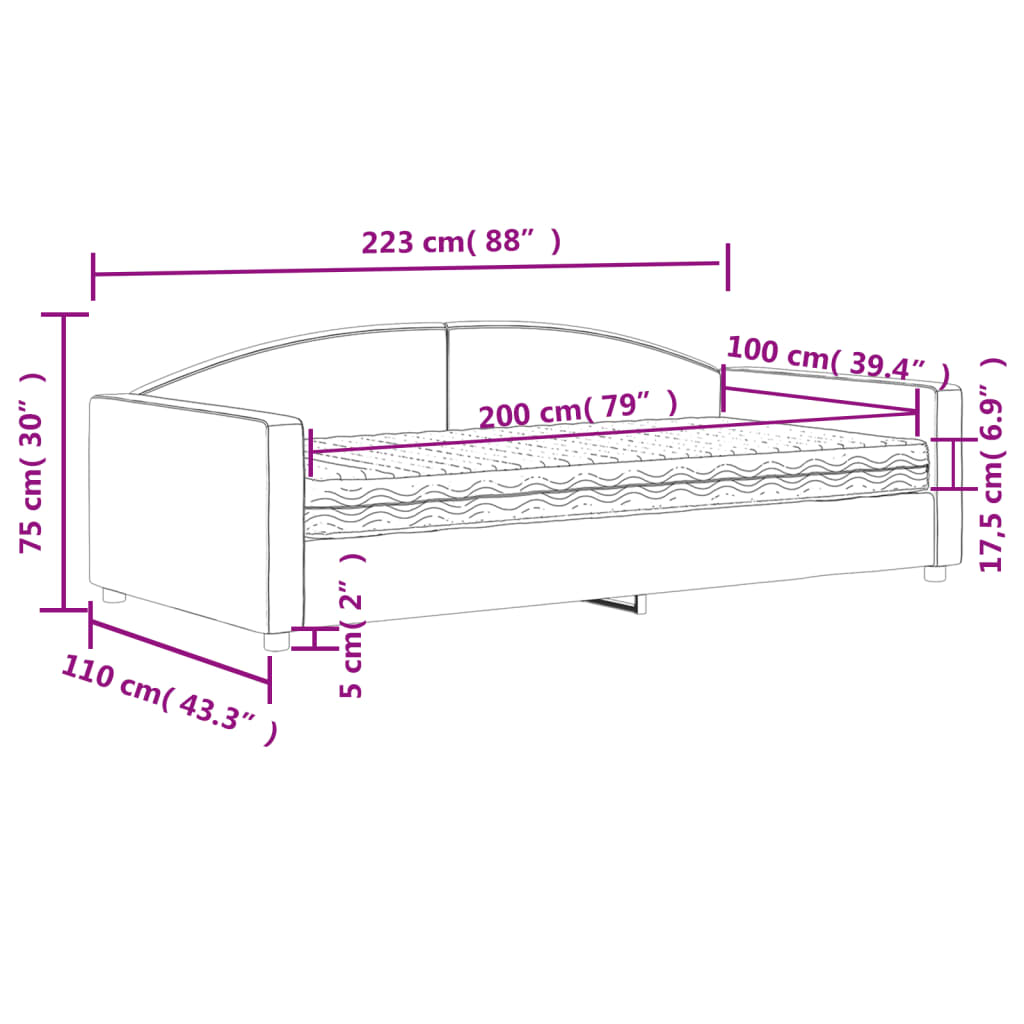 Dnevni krevet s madracem krem 100 x 200 cm od tkanine