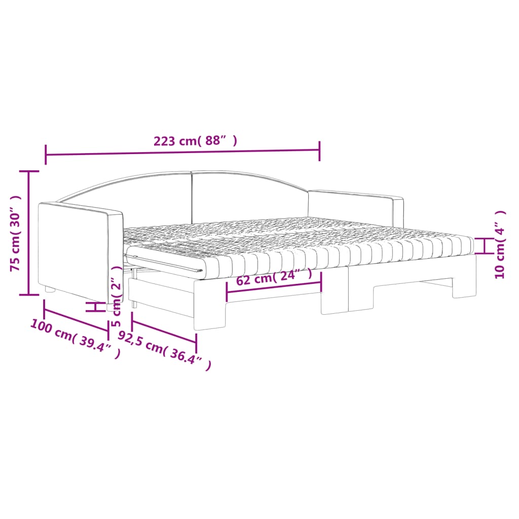 Dnevni krevet na razvlačenje s madracima krem 90x200 cm tkanina