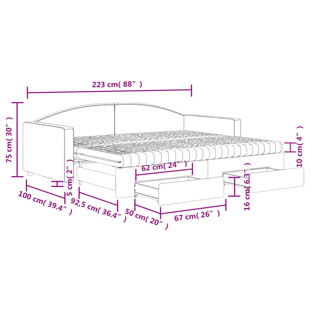 Dnevni krevet na razvlačenje s ladicama krem 90x200 cm tkanina