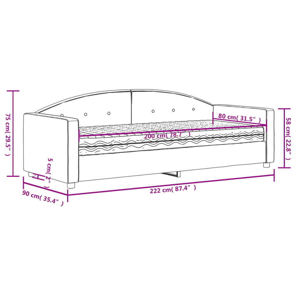 Dnevni krevet s madracem ružičasti 80 x 200 cm baršunasti