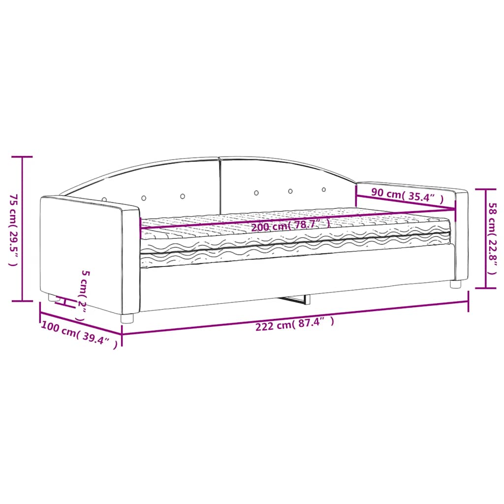 Dnevni krevet s madracem tamnozeleni 90 x 200 cm baršunasti