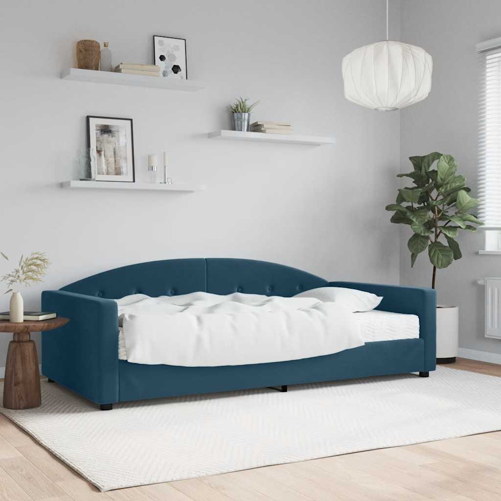 Dnevni krevet s madracem plavi 100 x 200 cm baršunasti