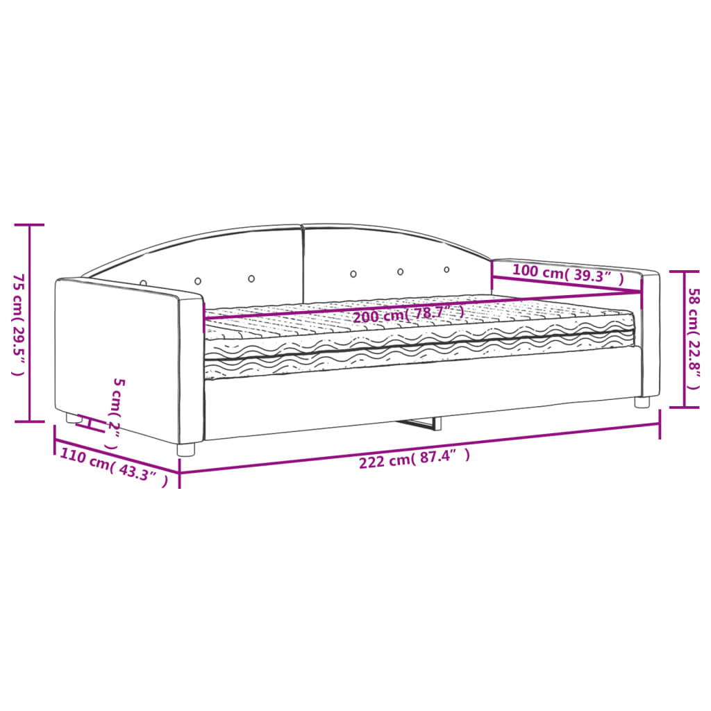Dnevni krevet s madracem tamnosivi 100 x 200 cm baršunasti