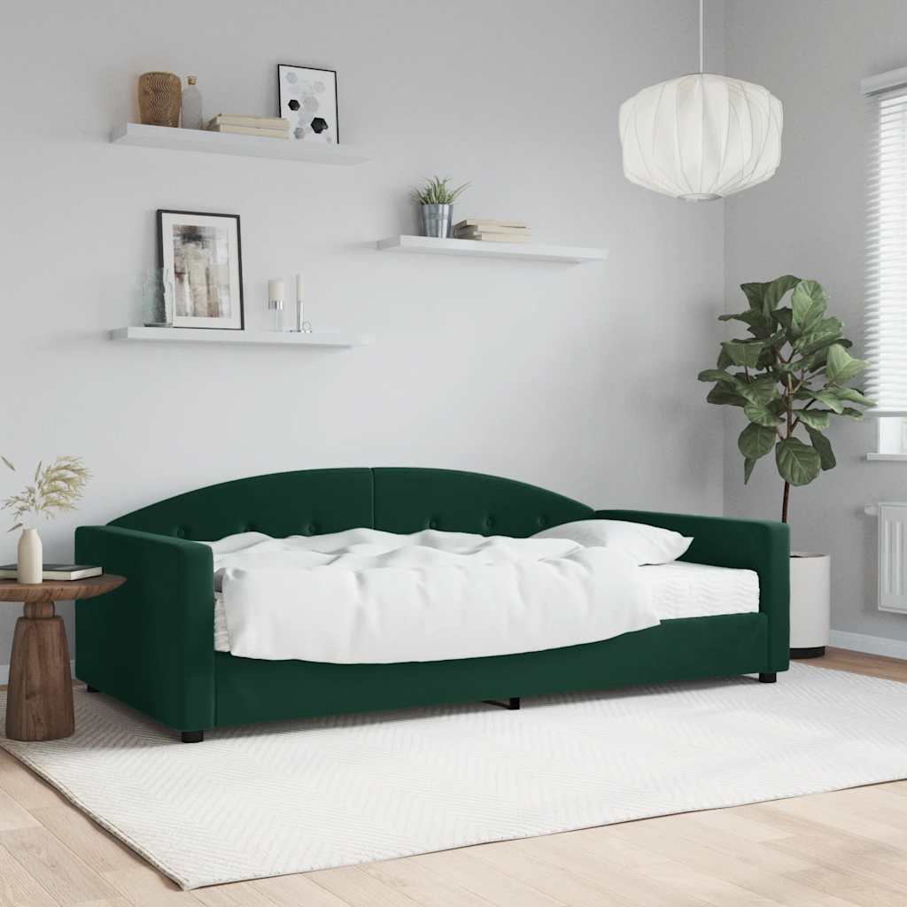 Dnevni krevet s madracem tamnozeleni 100 x 200 cm baršunasti