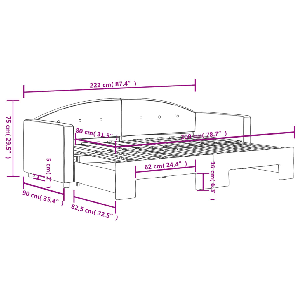 Dnevni krevet na razvlačenje svjetlosivi 80 x 200 cm baršunasti