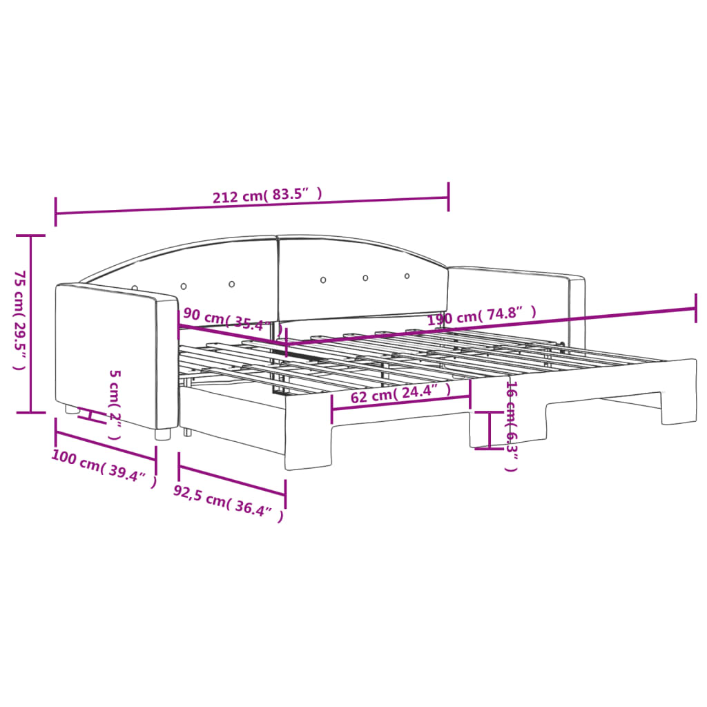 Dnevni krevet na razvlačenje crni 90 x 190 cm baršunasti