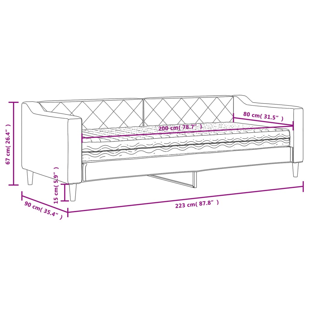 Dnevni krevet s madracem smeđesivi 80 x 200 cm od tkanine