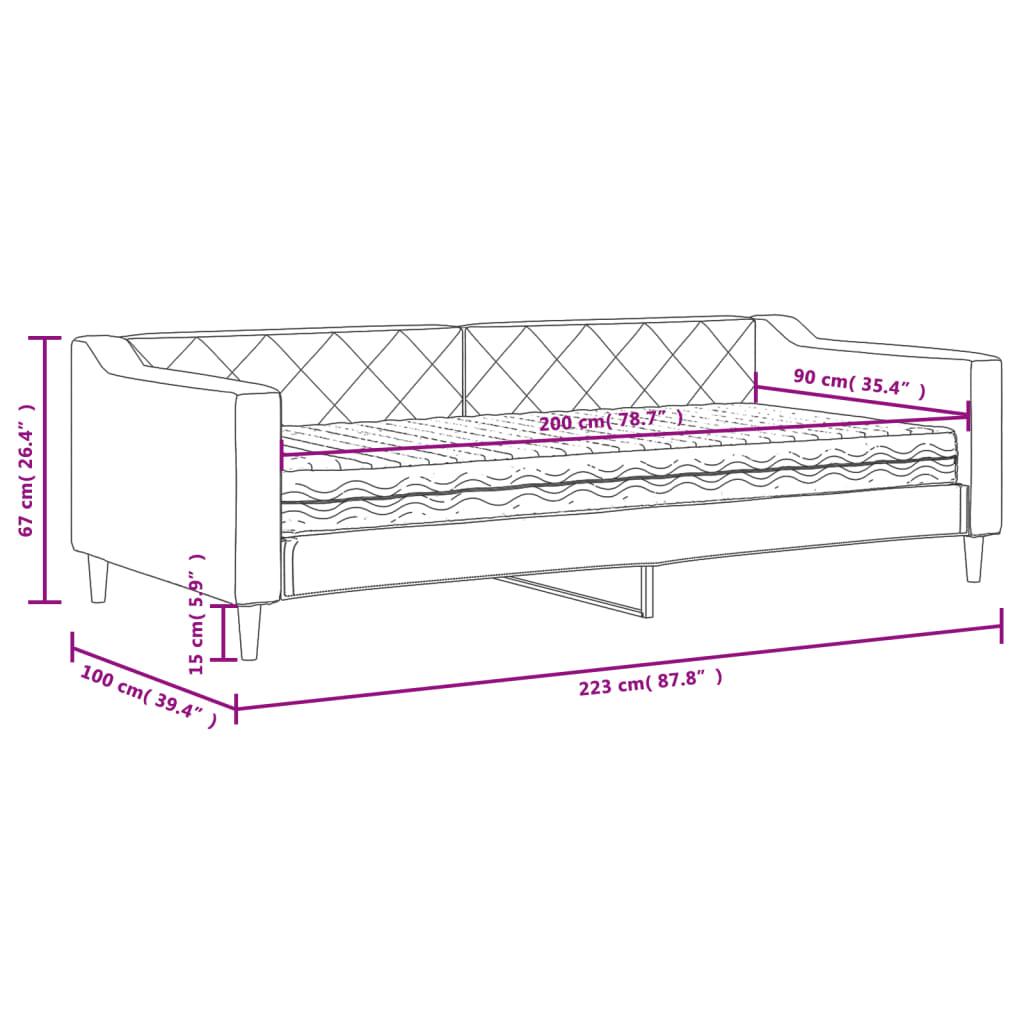 Dnevni krevet s madracem svjetlosivi 90 x 200 cm od tkanine