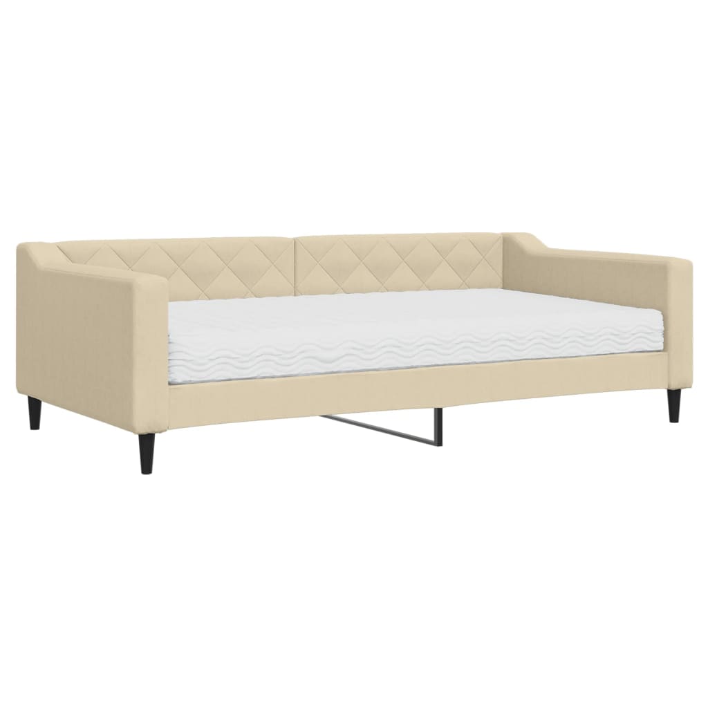 Dnevni krevet s madracem krem 100 x 200 cm od tkanine