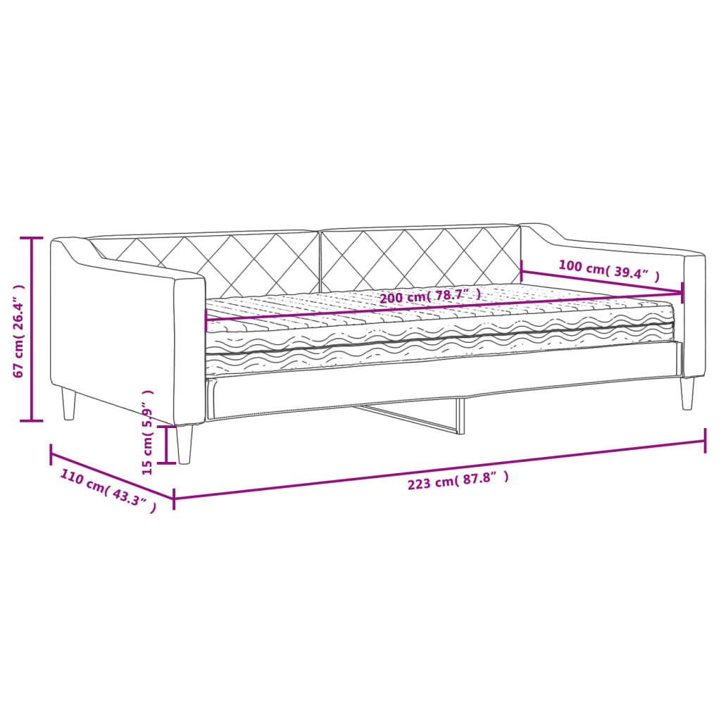 Dnevni krevet s madracem krem 100 x 200 cm od tkanine