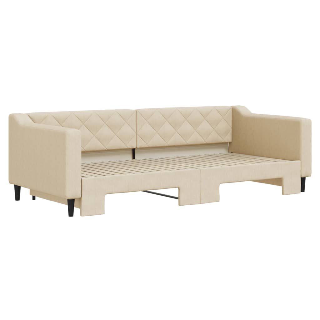 Dnevni krevet na razvlačenje krem 90 x 200 cm od tkanine