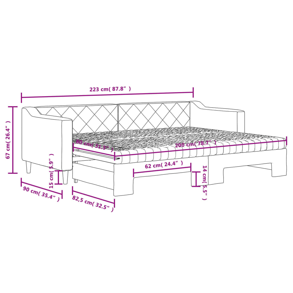 Dnevni krevet na razvlačenje krem 80 x 200 cm od tkanine