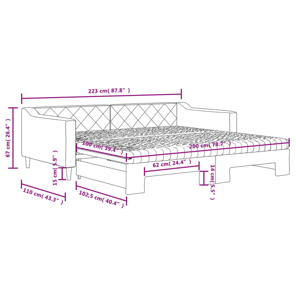 Dnevni krevet na razvlačenje smeđesivi 100 x 200 cm od tkanine