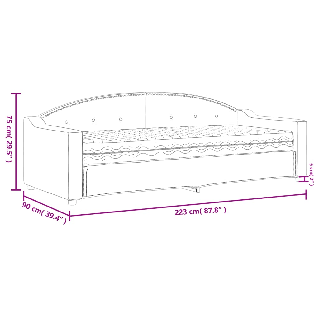 Dnevni krevet s madracem tamnosivi 80 x 200 cm od tkanine