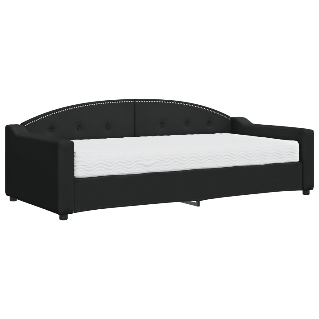 Dnevni krevet s madracem crni 90 x 200 cm od tkanine