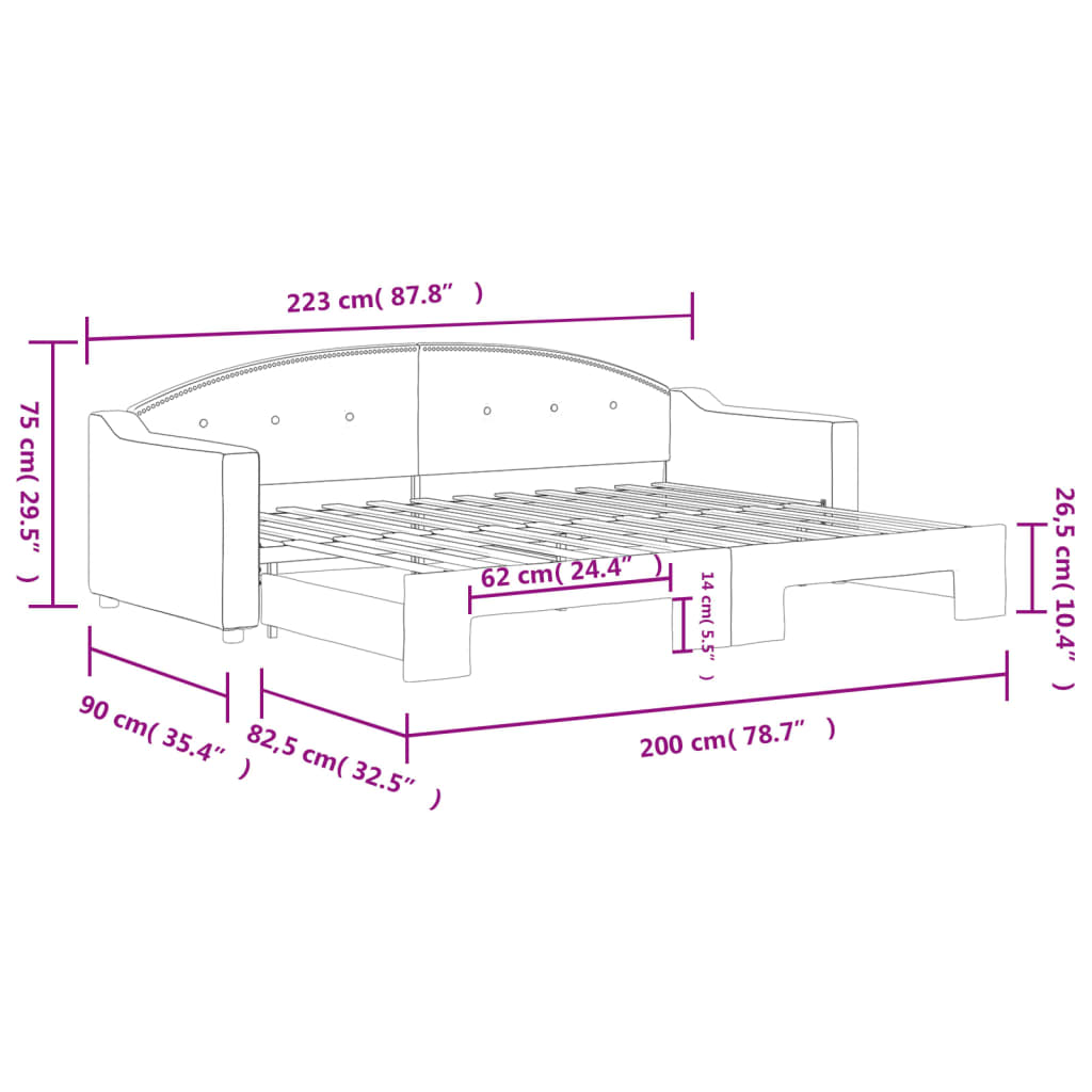 Dnevni krevet na razvlačenje bez madraca tamnosivi 80x200 cm