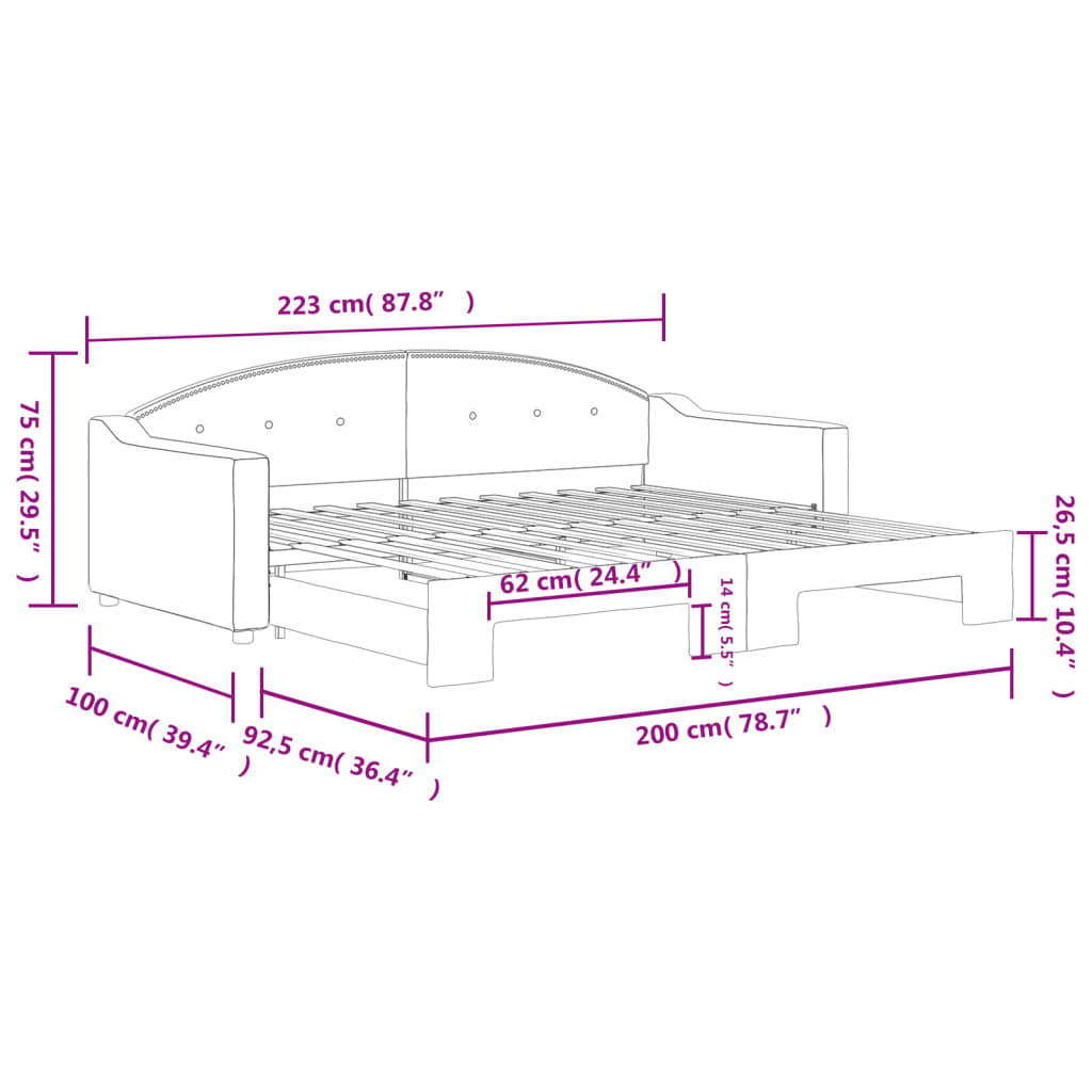 Dnevni krevet na razvlačenje krem 90 x 200 cm od tkanine