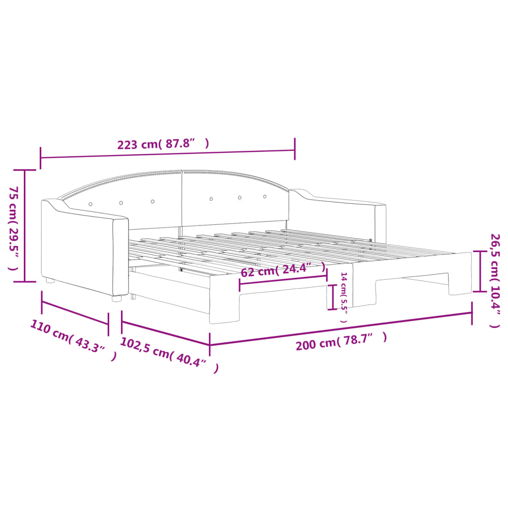 Dnevni krevet na razvlačenje svjetlosivi 100x200 cm od tkanine