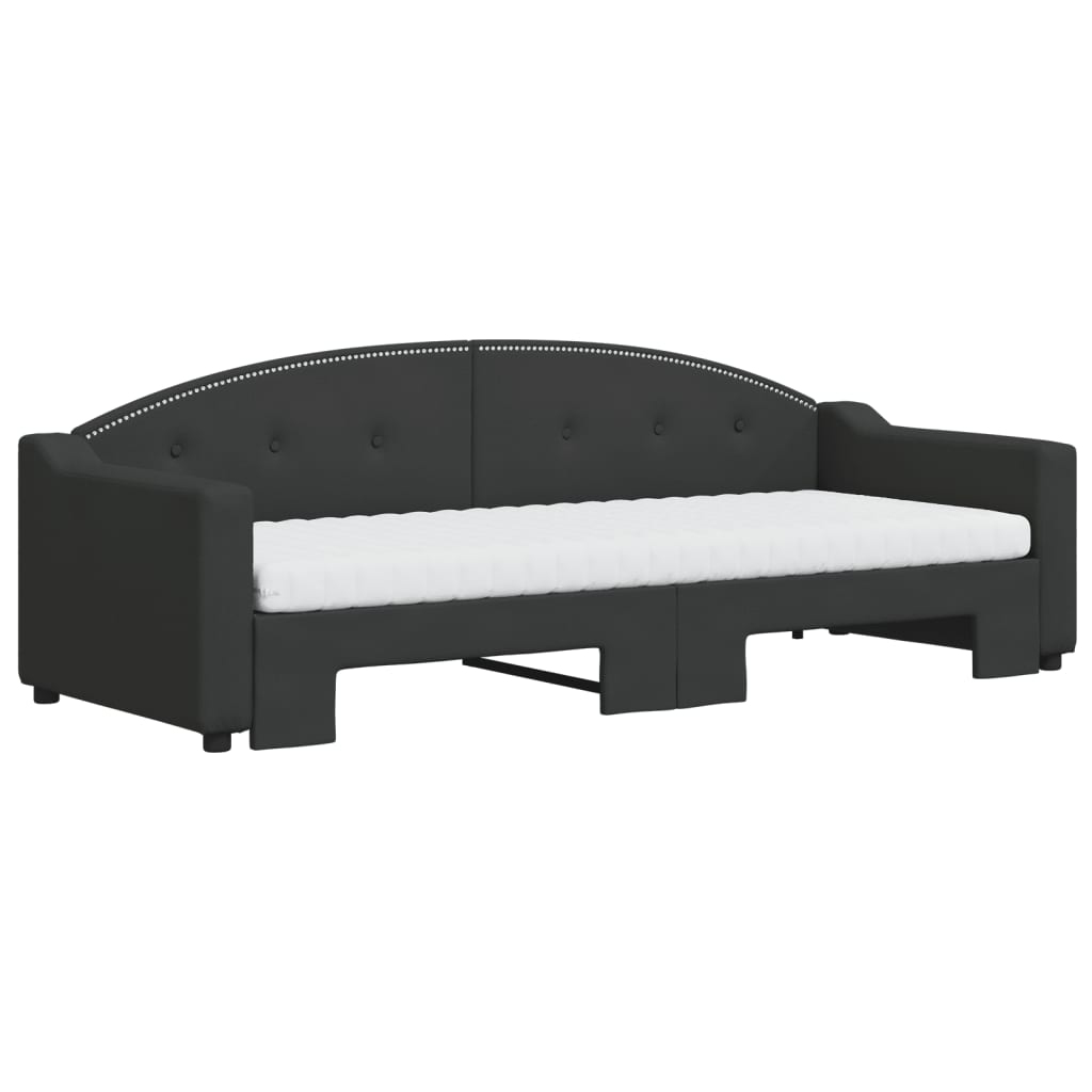 Dnevni krevet na razvlačenje s madracima crni 80x200 cm tkanina