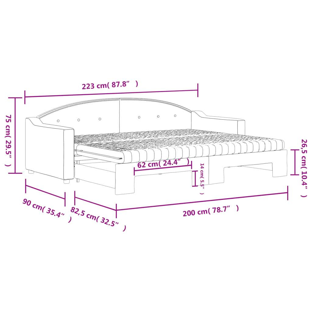 Dnevni krevet na razvlačenje smeđesivi 80 x 200 cm od tkanine