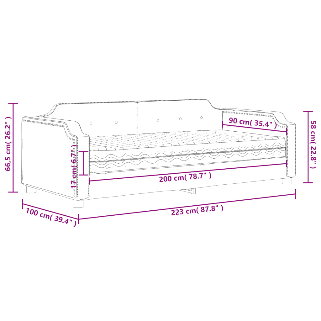 Dnevni krevet s madracem crni 90 x 200 cm od tkanine