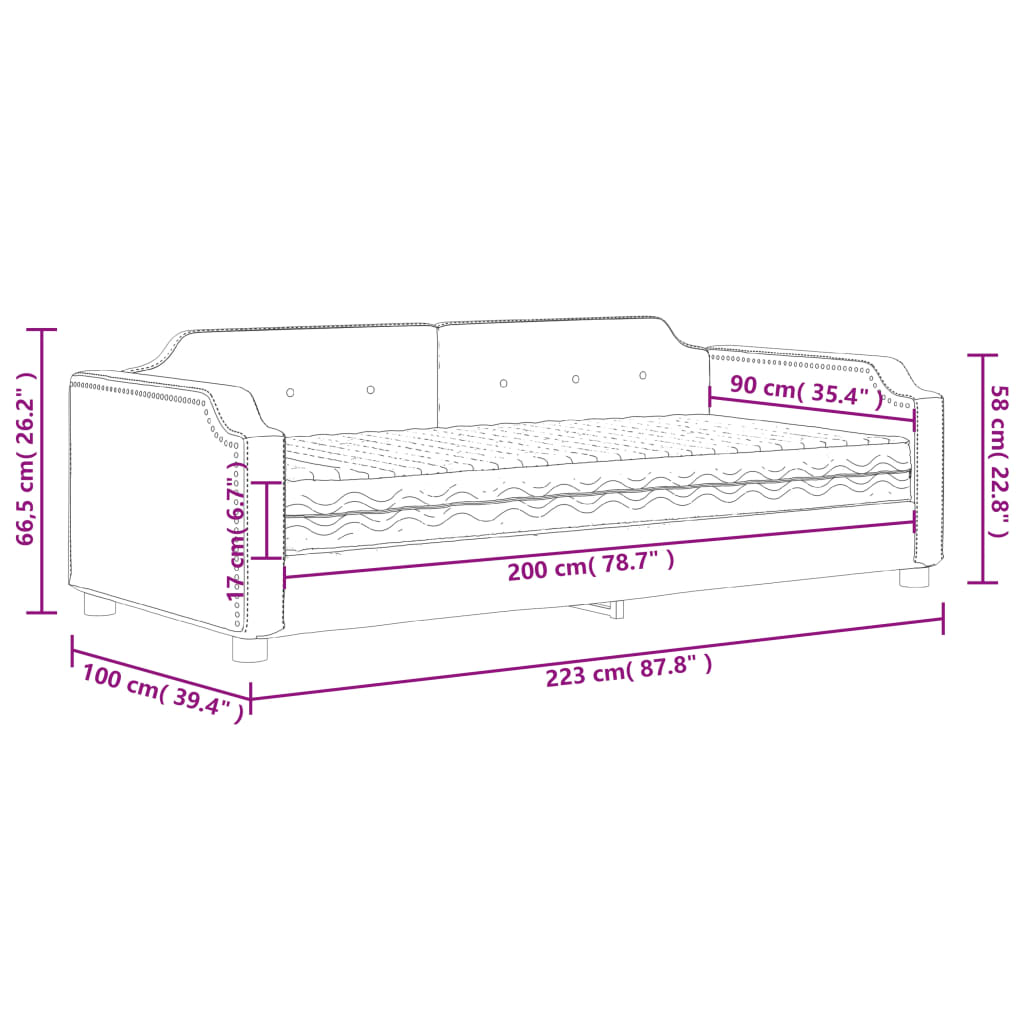 Dnevni krevet s madracem krem 90 x 200 cm od tkanine