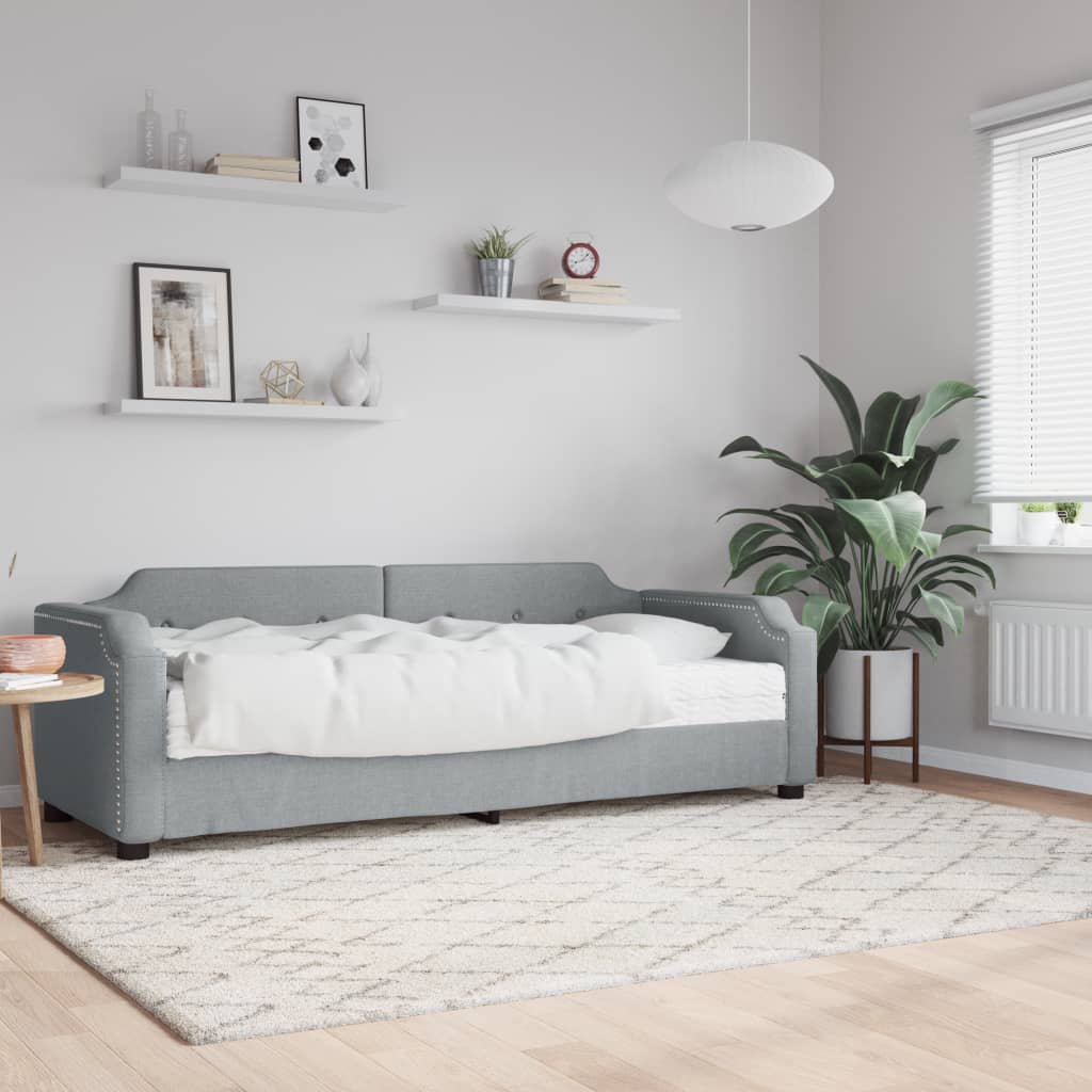 Dnevni krevet s madracem svjetlosivi 100 x 200 cm od tkanine