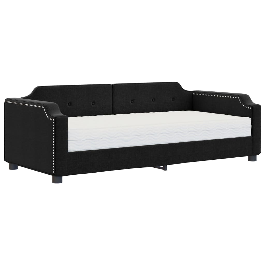 Dnevni krevet s madracem crni 100 x 200 cm od tkanine
