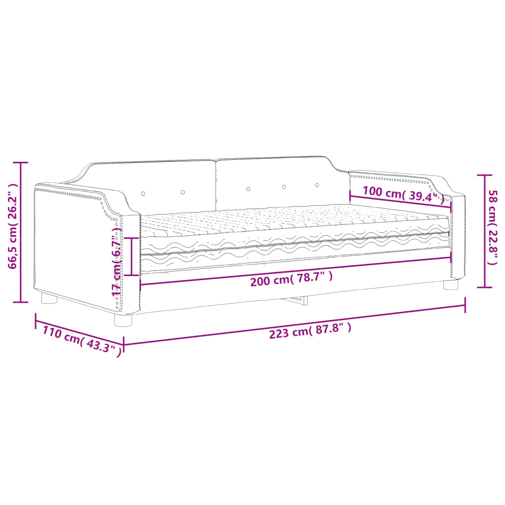 Dnevni krevet s madracem crni 100 x 200 cm od tkanine