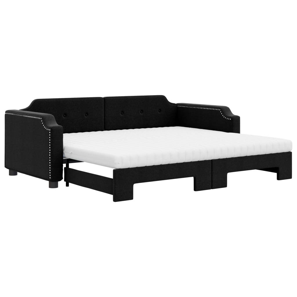 Dnevni krevet na razvlačenje s madracima crni 90x200 cm tkanina