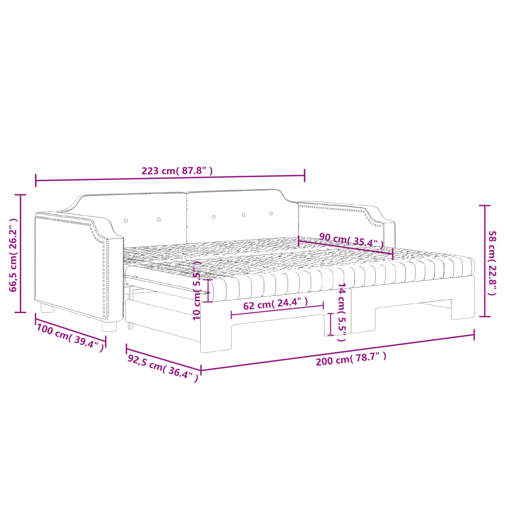 Dnevni krevet na razvlačenje s madracima krem 90x200 cm tkanina