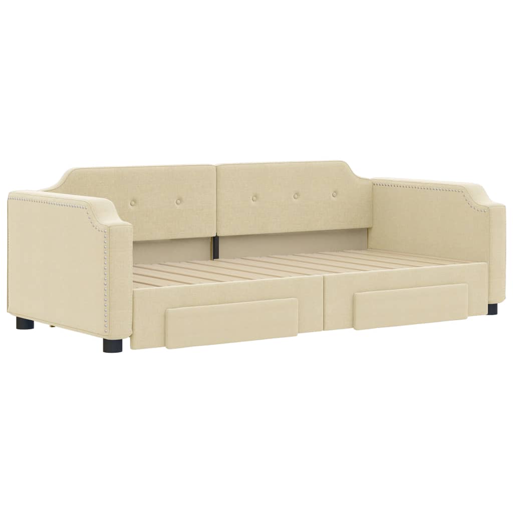 Dnevni krevet na razvlačenje s ladicama krem 80x200 cm tkanina