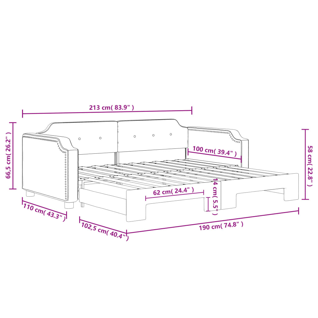 Dnevni krevet na razvlačenje svjetlosivi 100x190 cm od tkanine
