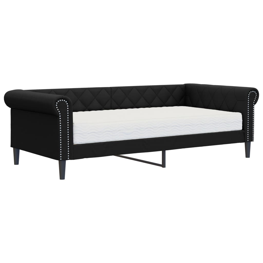 Dnevni krevet s madracem crni 90 x 200 cm od umjetne kože
