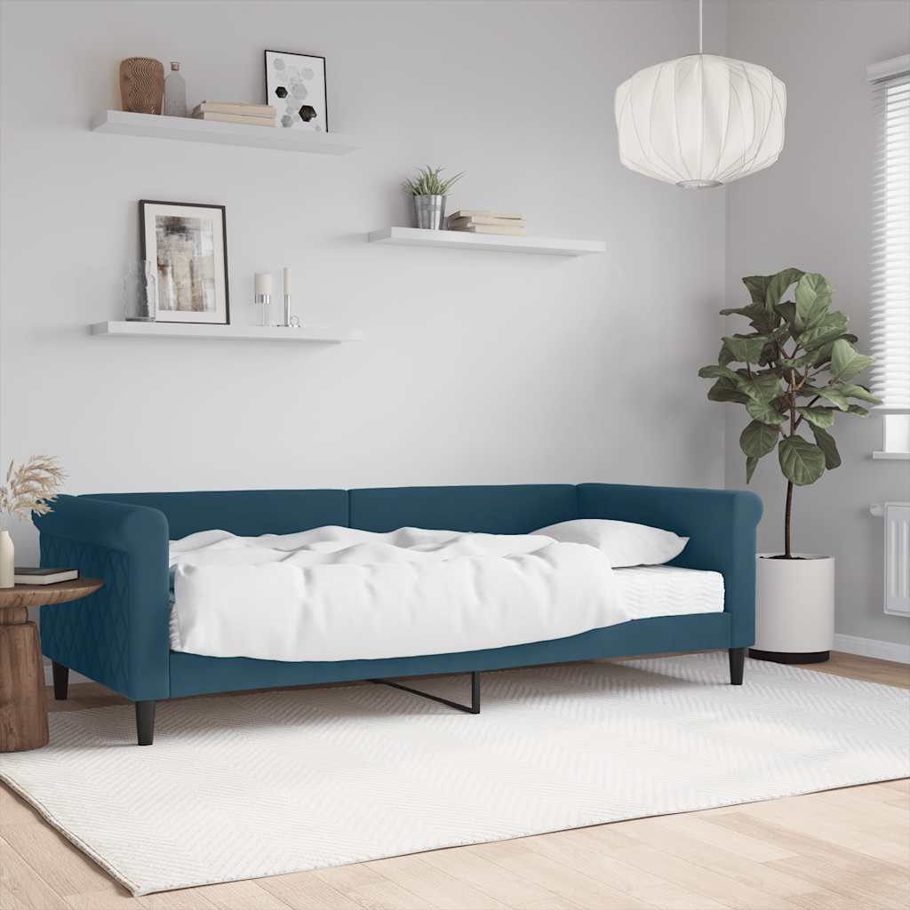 Dnevni krevet s madracem plavi 90 x 200 cm baršunasti