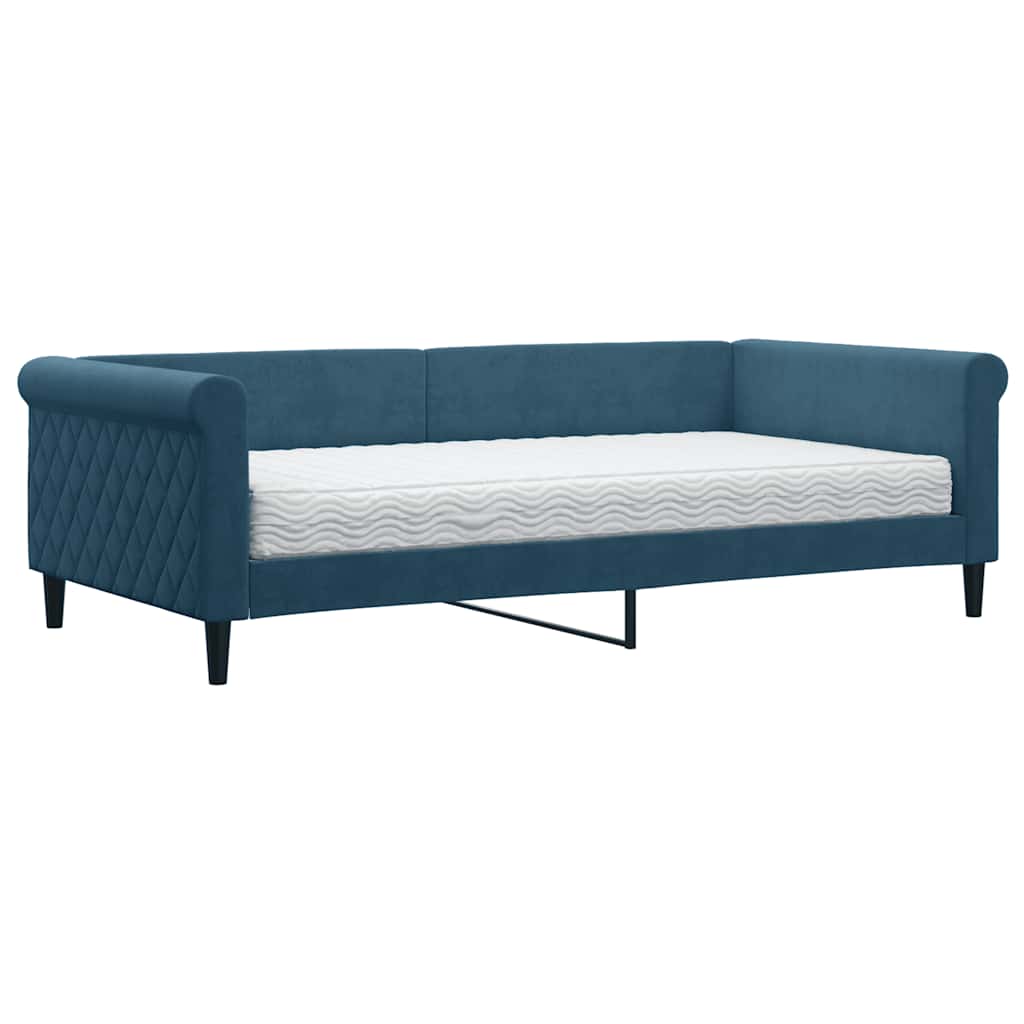 Dnevni krevet s madracem plavi 100 x 200 cm baršunasti