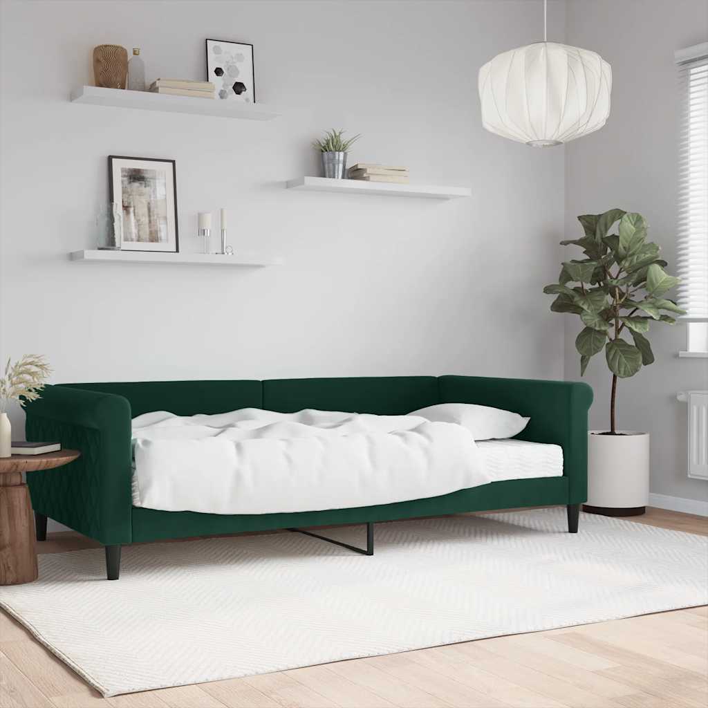 Dnevni krevet s madracem tamnozeleni 100 x 200 cm baršunasti