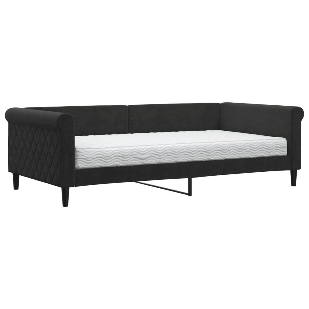 Dnevni krevet s madracem crni 100 x 200 cm baršunasti